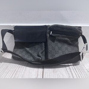 Gucci Double Pocket Black Denim Belt, Crossbody, Bum Bag